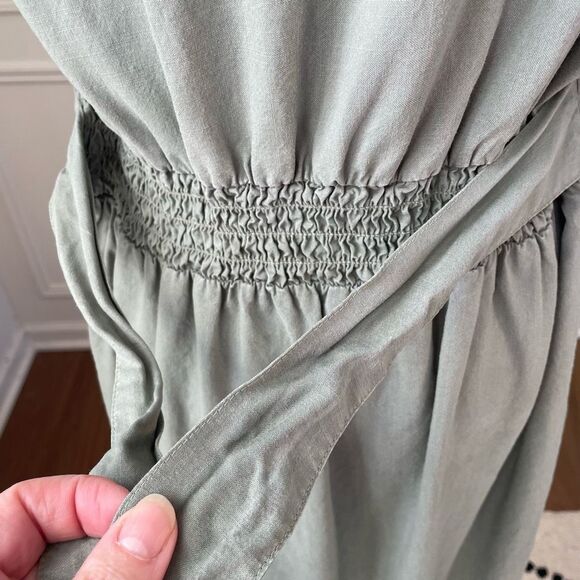 Anthropologie Cloth & Stone Live Tie Waist Moss Green Mini Dress M - Picture 7 of 9